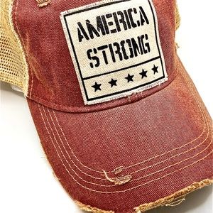 AMERICA STRONG! Brand new, distressed style, boutique, adjustable baseball cap.